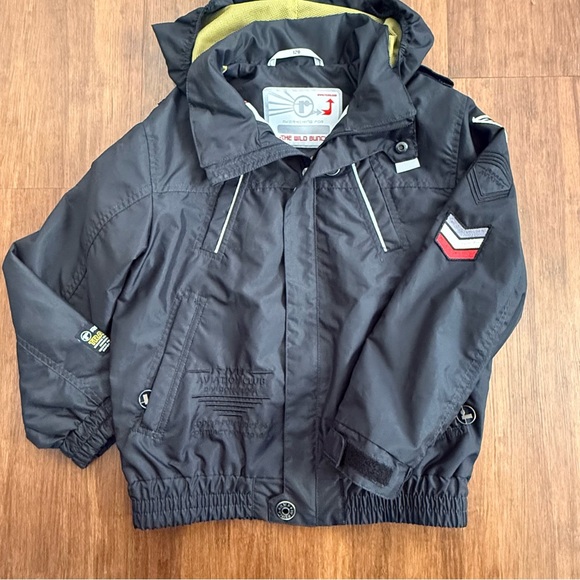 REIMA Waterproof Full Zip Hooded Jacket Black Youth 128 Boys 8 Aviation Flight - Picture 1 of 16
